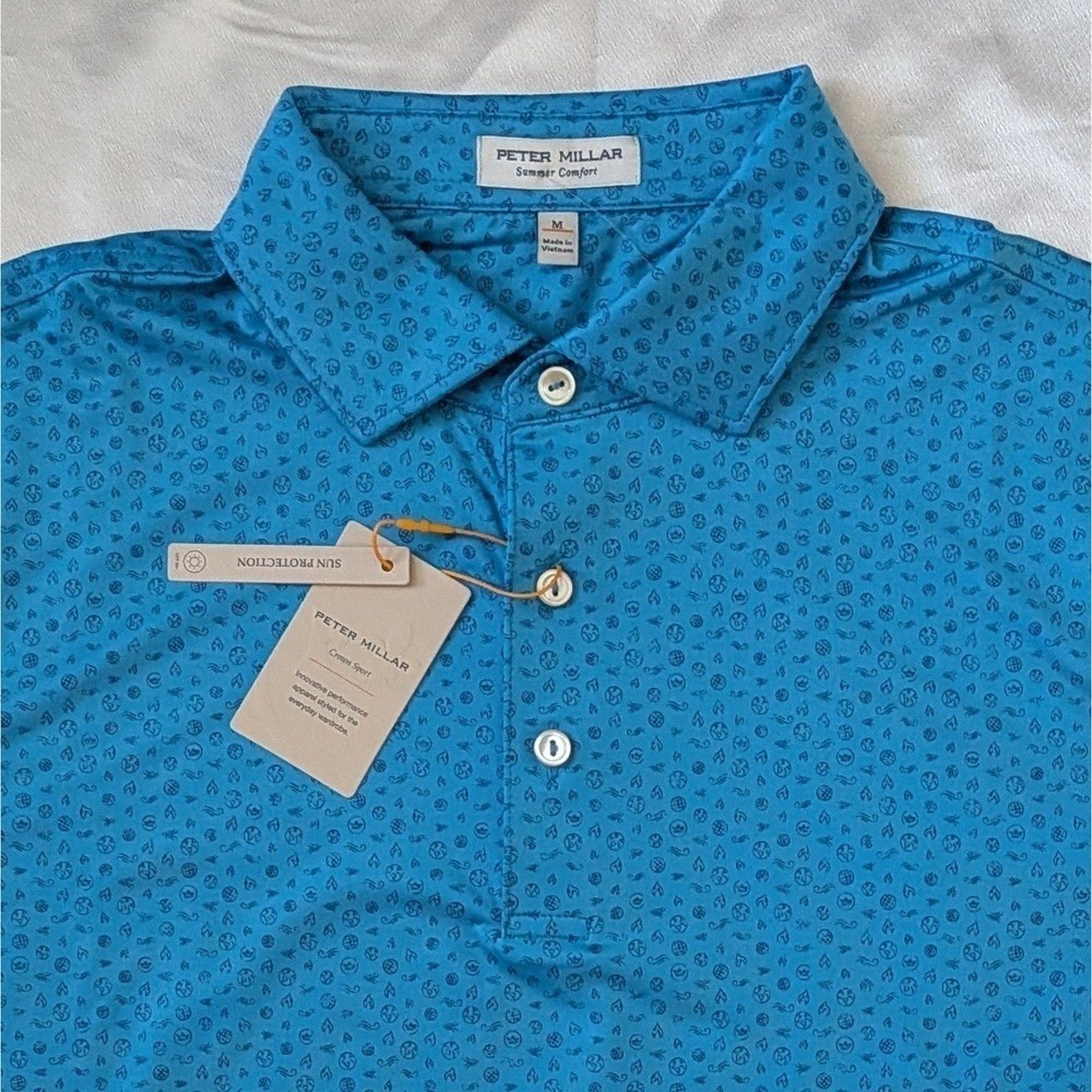 New Peter Millar Summer Comfort Men's Elements Performance Jersey Polo Blue M